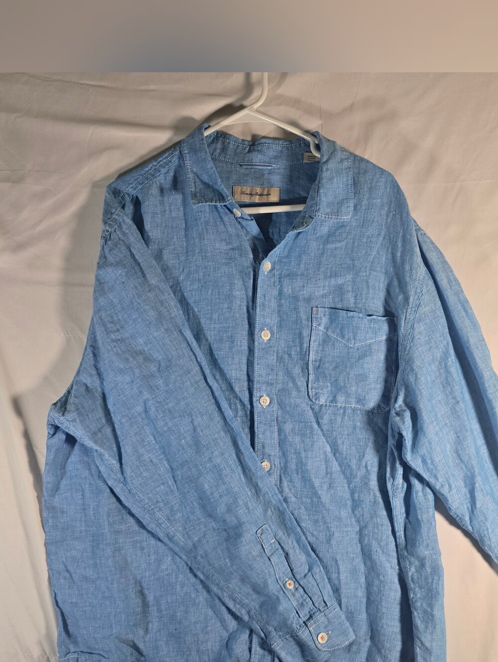 Men's Tommy Bahama Relax XL Blue 100% Linen Long Sleeve Button Down Shirt Pocket